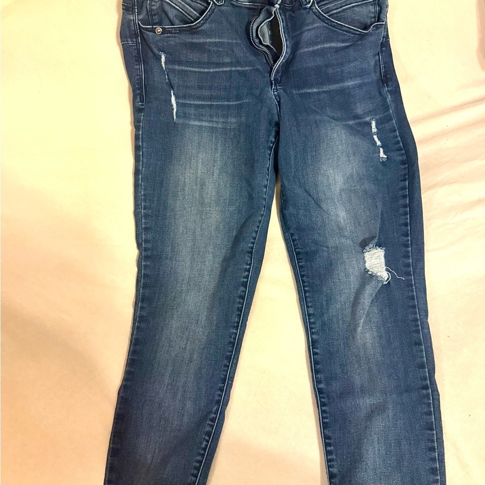 Democracy Dark Blue “Ab” Solution Distressed Skinny Jeans size 10 EUC